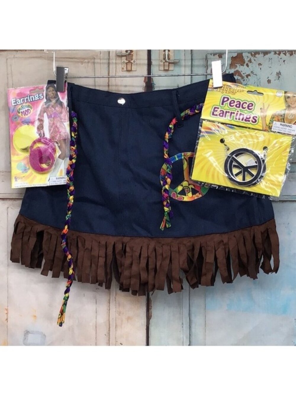 Hippie Chickie Skirt With Fringe & Accessories One Size Fits Most Peace Earrings
